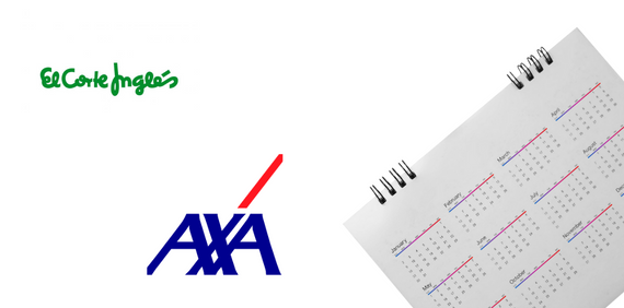 Calendario en esquina inferior derecha y logo AXA y El Corte Inglés en la izquierda de la imagen