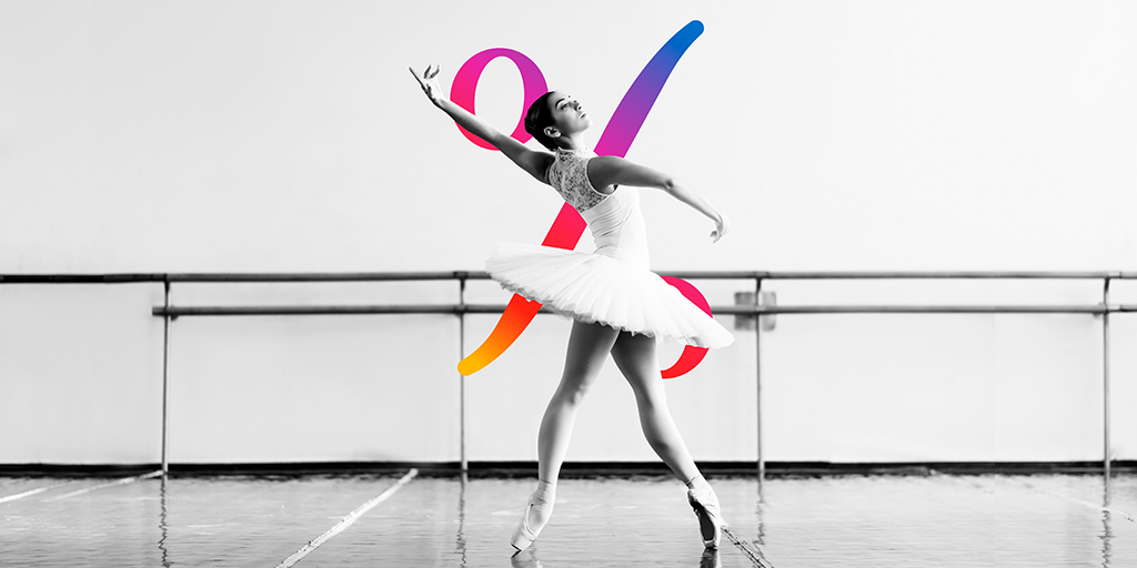 bailarina de ballet bailando con un simbolo de porcentaje detrás