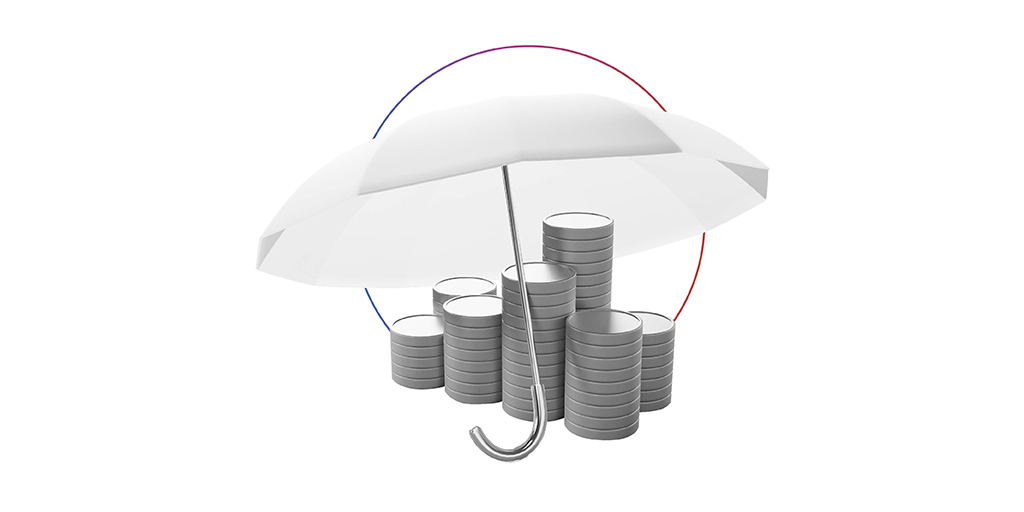 paraguas blanco cubre pilas de monedas